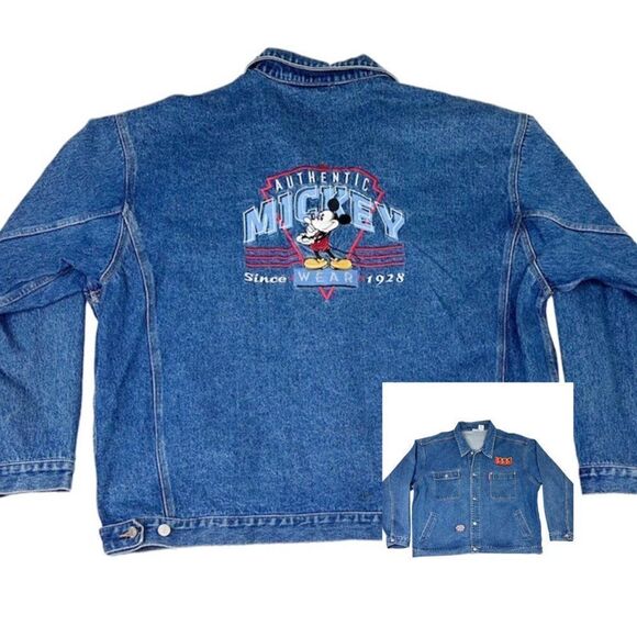 Vintage 1999 Walt Disney Mickey Mouse Jean Jacket Embroidered XXL Blue Denim - Picture 1 of 10